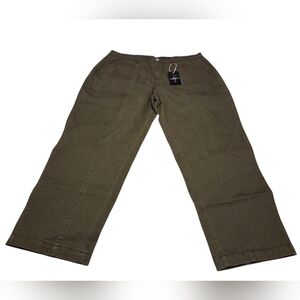 Women’s 2X Flamingals Solid Stitch Detail Mid Waist Barrel Leg Crop Pants